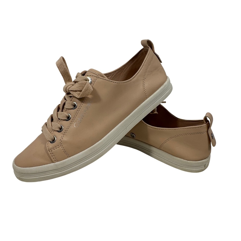 Calvin Klein Women's Leather Sneakers Beige Nude Lace Up‎ Size 8.5